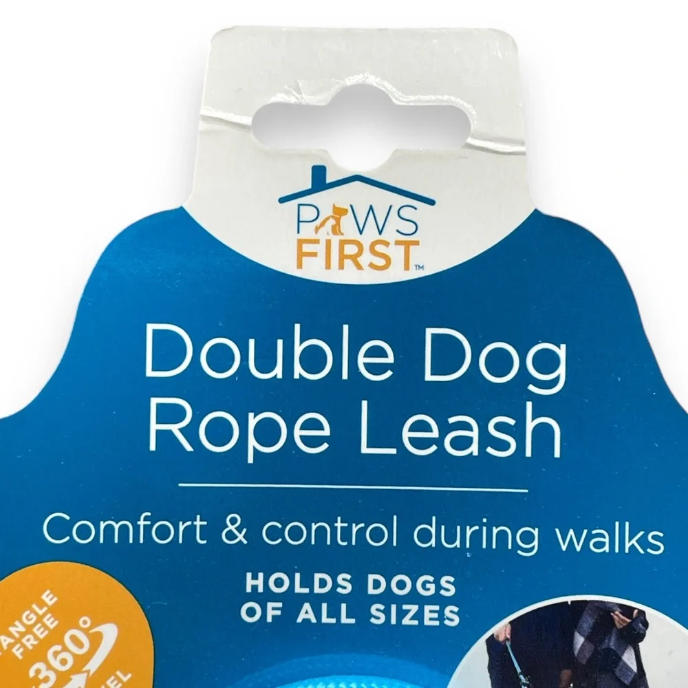 Paws First Brand New Double Dog Rope Leash Tangle Free 360 Degree Swivel 4.75 FT
